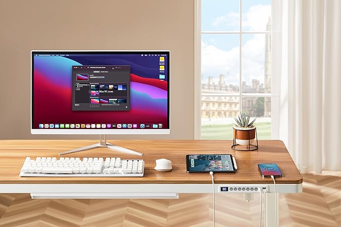 KINGSMITH 48x24 Inches Whole Piece Electric Standing Desk with Drawer Height Adjustable Stand up Desk for Home Office Ergonomic Sit to Stand Desk Computer Workstation Rustic Brown