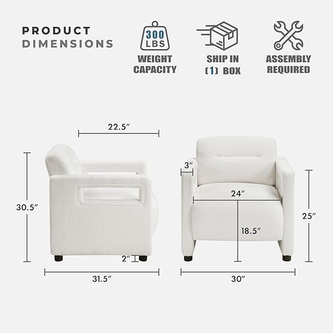 Lexicon 30 W Modern Accent Chair Boucle Fabric Upholstered Living Room Chair with Wrapped Square Armrests for Living Room/Bedroom Beige