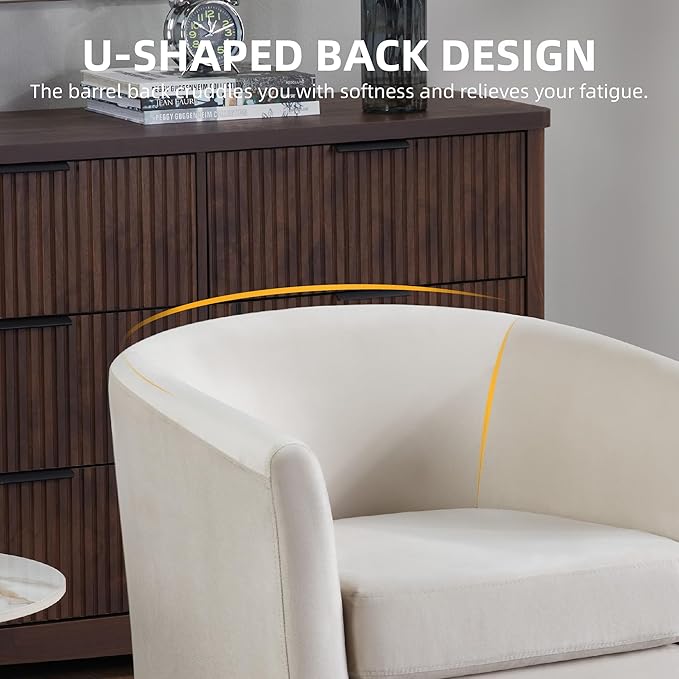 Velvet Accent Chair with Ottoman Modern Barrel Armchair Plush Lounge Chair for Living Room Bedroom Reading Nook 4 Colors (White)