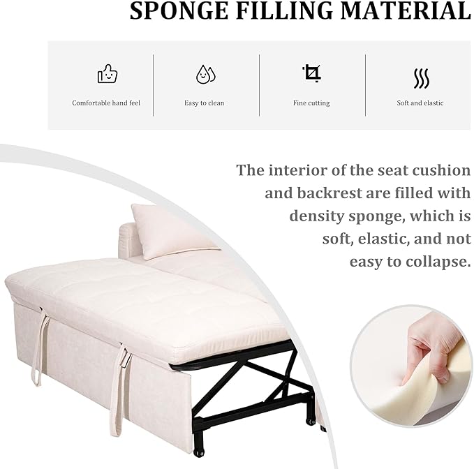 66 Beige Sofa Sleeper Loveseat Sofa Bed Queen Size Pull Out Couch with 2 Pillows Pocket &amp Adjustable Backrest Small Couch Bed for Small Spaces Bedroom Apartment Living Room | Convertible A