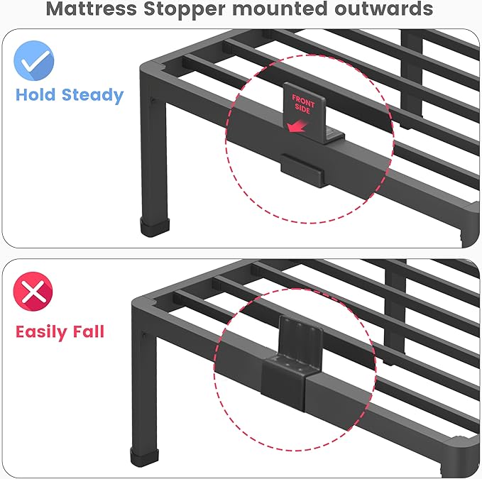14 Inch California King Bed Frame Metal Platform Bed Frame with Round Corner Legs 3500 lbs Heavy Duty Steel Slats Support No Box Spring Needed Noise Free Easy Assembly Black