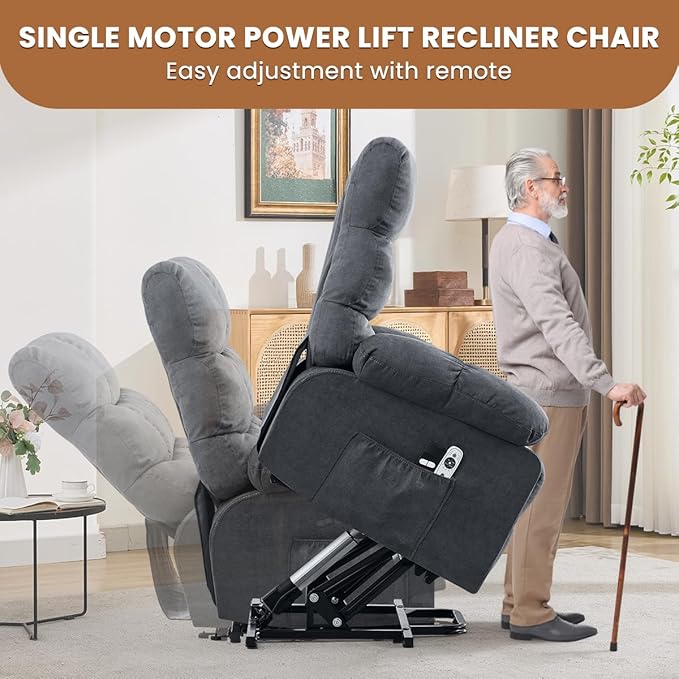 BOSMILLER Power Lift Recliner Chair with Massage and Heat for ElderlyElectric Lift Chair with Side Pockets and Remote Control for Living Room