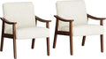Yaheetech Corduroy Accent Chair Mid-Century Modern Armchair with Solid Wood Legs Reading Leisure Chair with High Back for Living Room Bedroom Waiting Room Set of 2 Beige