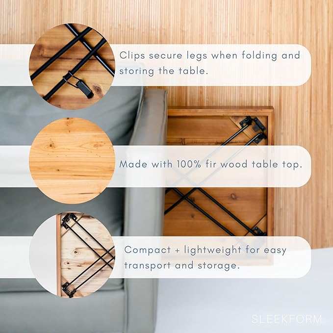 Sleekform Wood Folding Table - Portable Folding Desk - No Assembly Easy Fold Desks for Small Spaces - Space Saving Collapsible Computer Tables for Work Writing Crafts