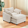 Furniliving Oversized Accent Chair with Ottoman Luxury Corduroy Single Sofa Upholstered Deep Seat Chaise Lounge with Pillows for Living Room Bedroom Apartment Beige