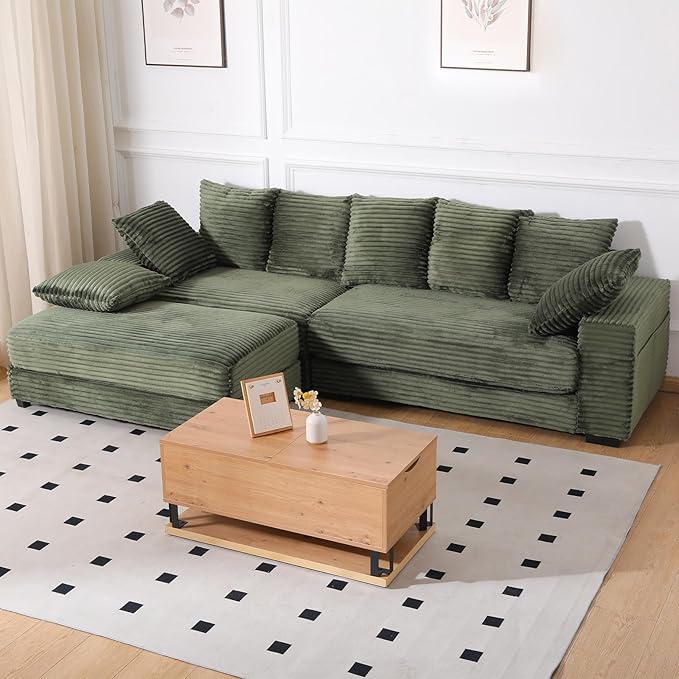 108.6 Sectional Sofa with Storage OttomanModern Cloud Couch with Deep Seat Modular Sectional Couches for Living Room Apartment Office Green