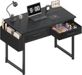 DLisiting Small Desk with Fabric Drawers for Bedroom 32 Inch Gaming Desk with 2 Drawers for Small Space Study Writing Table PC Desks Black
