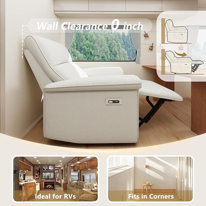 cinkehome Wall Hugger Power Recliners for Small Spaces Electric RV Recliners with USB Modern Recliner Chair for Living Room Apartment Off-White