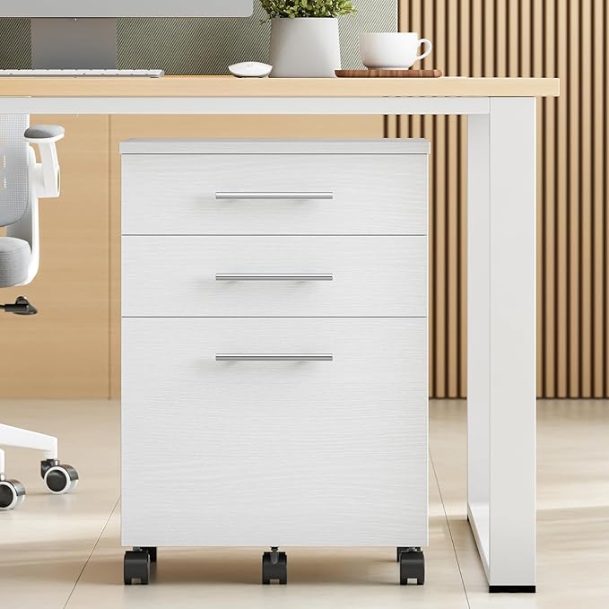 HOOBRO 3-Drawer File Cabinet Wooden Under Desk Filing Cabinet fits A4/Letter Size for Home Office Small Rolling Storage Drawer Chest Printer Stand with Drawers White WW02WJ01G1