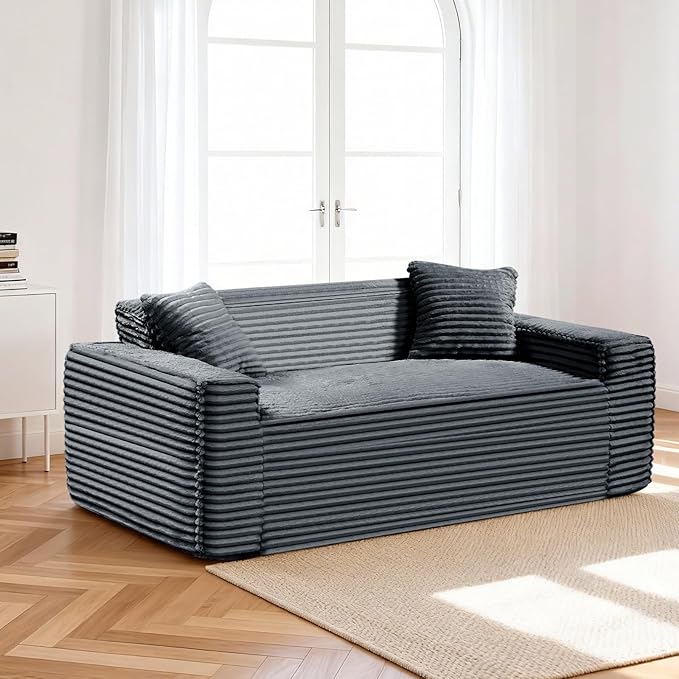 3 Seater Sofa Couch for Living Room (Gray 38 D + 2 Pillows)