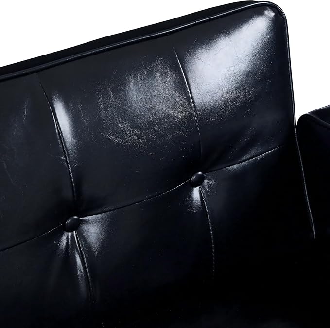 Faux Leather Adjustable Sofa Two-Seater Sofa with Wooden Legs Foldable Sofa Bed mid-Century Style Lounge Sofa Suitable for Apartments Living Room Bedroom Study Office Lounge black (black)