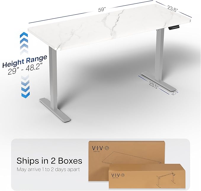 VIVO Electric Dry Erase 60 x 24 in Standing Desk Memory Height Adjustment 1B Series Holds 220 lbs White Marble Pattern Top Gray Frame DESK-KIT-1G6WM