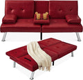 Best Choice Products Faux Leather Upholstered Modern Convertible Futon Adjustable Folding Sofa Bed Guest Bed w/Removable Armrests - Burgundy