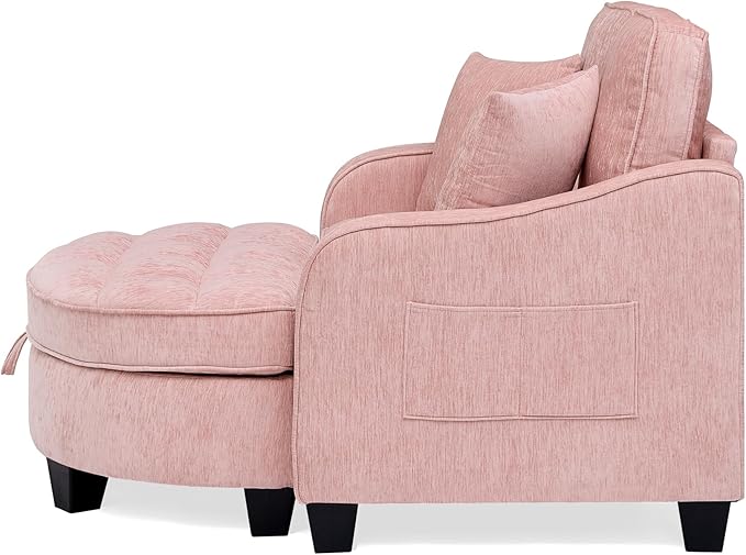 ERYE Chenille Tufted Loveseat Sofa and Ottoman Set Tufted Recliner Sleeper Chaise Lounge with Curved Storage OttomanReclining Backrest and Side Pockets 4 Pillows