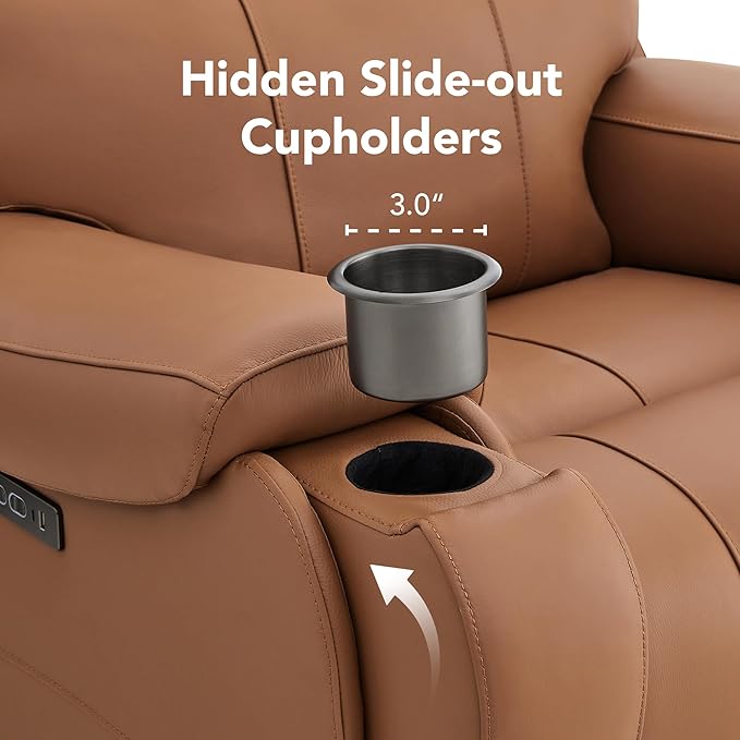 CHITA Large Power Zero Gravity Recliner Chair Genuine Leather Recliner Chair for Adults with Adjustable Power Headrest and Hidden Slide-Out Cupholders USB and Type-C Ports Saddle