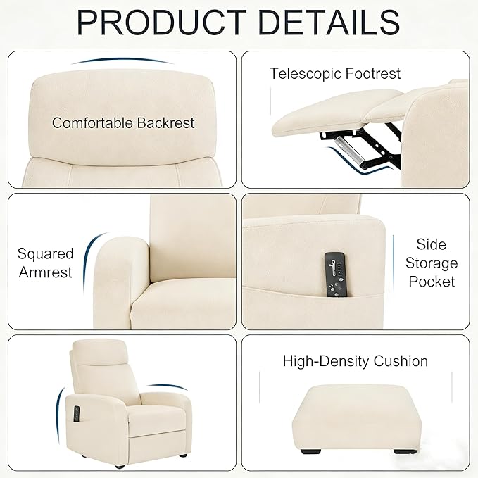 Simple Deluxe Massage Recliner Chair - Adjustable PU Leather Recliner Luxe Reading Chair &amp Sofa Chair for Living Room Chairs or Bedroom Chair Small Recliner for Home Theater Beige