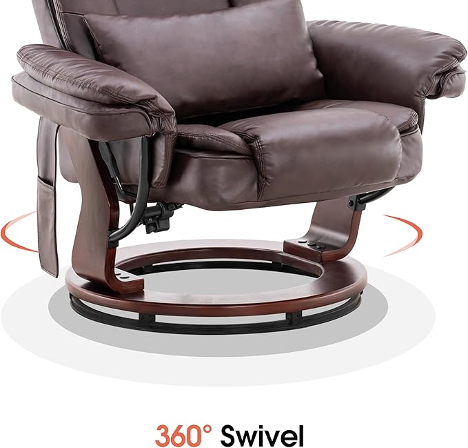 MCombo Swivel Recliner with Ottoman Chair TV Chair Sets with Vibration Massage for Small Space Living Room Bedroom 9096 9099 (Faux Leather Dark Brown)