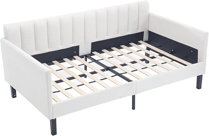 Christopher Knight Home Elena Twin Size Upholstered Daybed Futon Sofa Bed Ribbed Tufted Backrest Lavish Modern Design Couch Bed Frame for Bedroom Living Room Guest Room Apartment Ivory Boucle