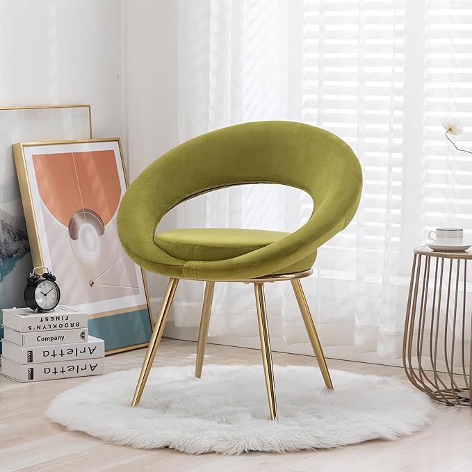 Olive Green Velvet Modern Accent/Conversation Lounge Chair with Gold Plated Legs Unique AppearanceSuitable for Office Lounge Living Room