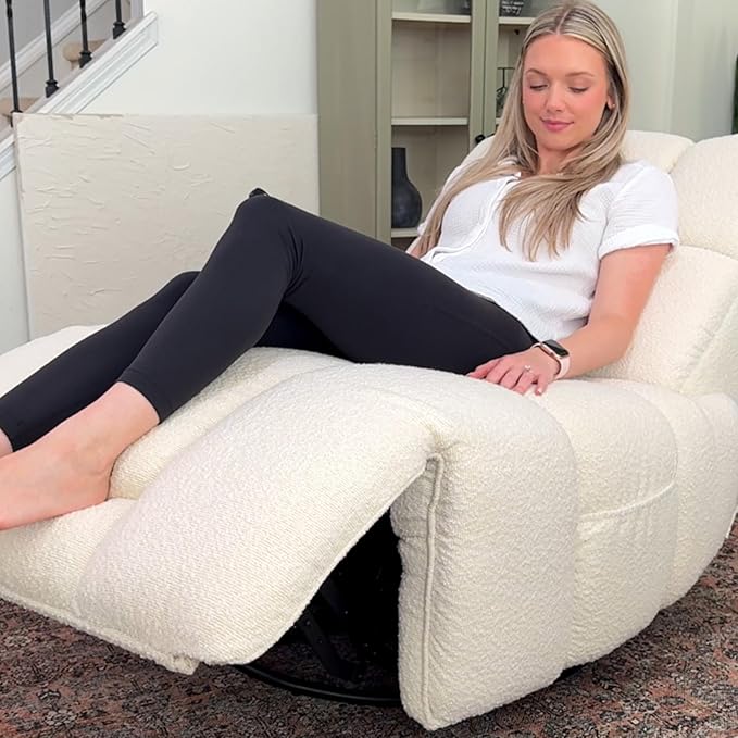 Watson &amp Whitely Oversized Power Recliner Chair for Adults Swivel Rocker Recliner Chair with Lumbar Support Ultra-Comfy Glider Recliner for Living Room Theater Seating Single Sofa Cream