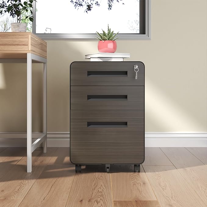 3-Drawer Mobile File Cabinet with Lock Small All-Steel Metal Filing Cabinets Organizer with Locking Drawers for Home Office Under Desk StorageHolds A4/Letter FilesBlack-Metal-Classic