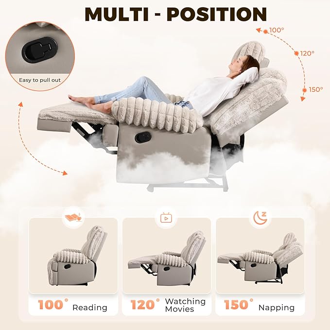 Large Reclining Loveseat with Pillow Top Arm Fluffy Fabric Recliner Sofa with Wireless Charging &amp Hidden Cup Holders Modern Reclining Couch for Living Room/RV/Apartment (Beige 2 Seater)