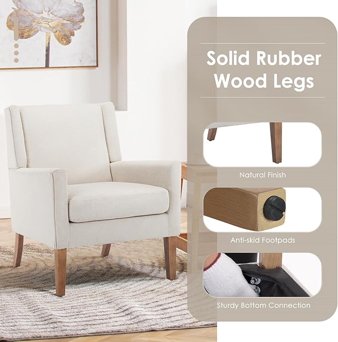 COLAMY Modern Wingback Living Room Chair Set of 2 Upholstered Fabric Accent Armchair Single Sofa Chair with Lounge Seat and Wood Legs for Bedroom/Office/Reading Spaces Beige