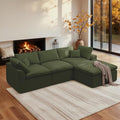 112 Cloud Sectional Couches for Living Room Modern Modular Sectional Sofa with Ottoman Boneless Cloud Couch with Comfy Deep Seats Fluffy Chenille L-Shape Sofa Couch for Living Room Green