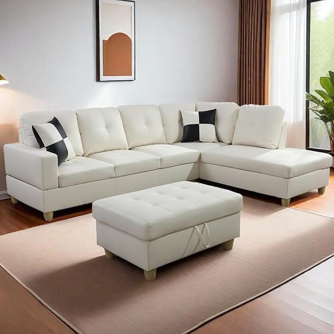 L Shaped Sectional Couch with Storage Ottoman Modern Nailhead Comfy Lounge Sofa with Reversible Cup Holder &amp Chaise 97 4 Seat Modular Sofá for Living Room Apartment Amaranth