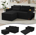 COMAX Futon Sofa Bed Boneless Loveseat Couch in A Box 67 L-Shaped Convertible Sofa Bed Corduroy for Living Room Fold Out Small Foldable Loveseat Foam with Movable Ottoman Floor Sleeper Black