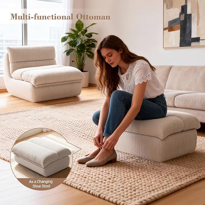 Boneless Chaise Lounge Chair Indoor Adult Bean Bag Chair with Ottoman Memory Foam Stuffed Lazy Sofa for Comfy Floor Sofa Lounge for Living Room Bedroom Office Apartment