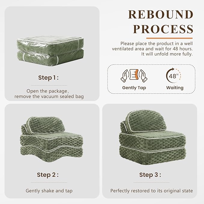 Folding Sofa Bed 3-in-1 Convertible Sleeper Chairs with PillowBack Support Fuzzy Fabric Floor Couch Bed for Adults Boneless Couches Living Room Bedroom Apartment Green