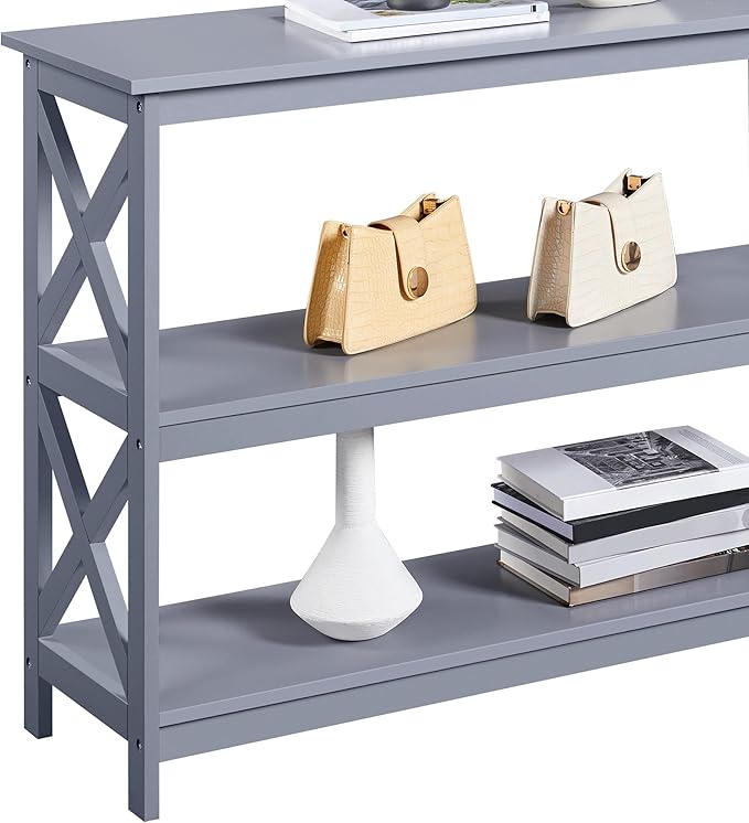 Yaheetech Television Stands &amp Entertainment Centers with 3 Tier Storage Shelf TV Stand for Living Room Gray