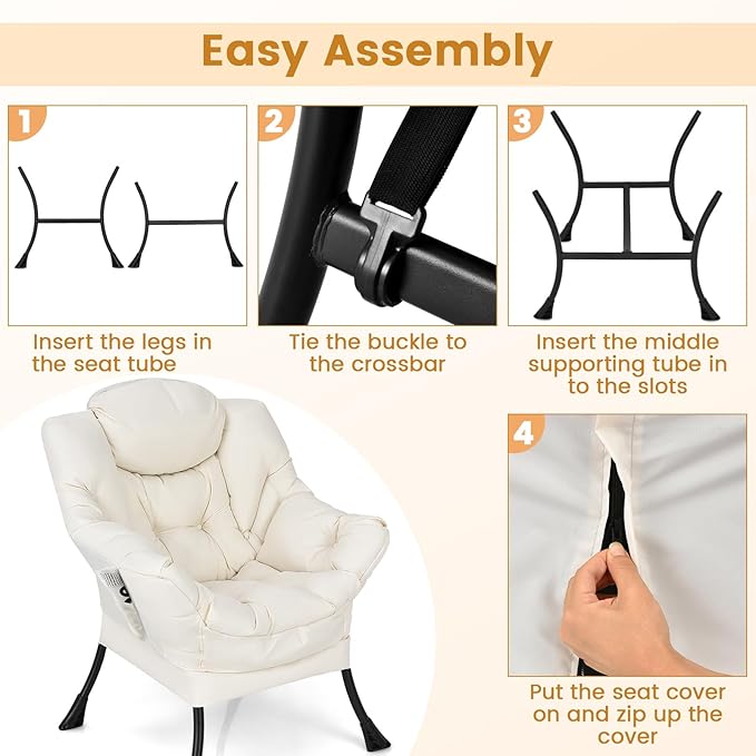 Single Lazy Sofa Chair Modern Lounge Chair Indoor w/Armrests &amp Side Storage Pocket Upholstered Comfy Reading Chair for Bedroom Living Room Office