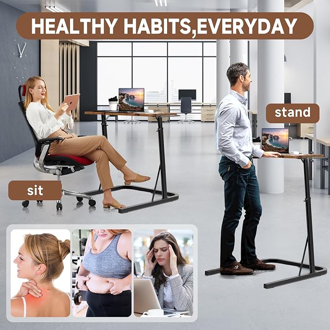 Adjustable Treadmill Walking Pad Desk for Bike/Cycling Trainer Workstation Standing Desk Trainer Stand Table for Indoor Treadmill Attachment-Exercise While Working or Watching TV Rustic Brown