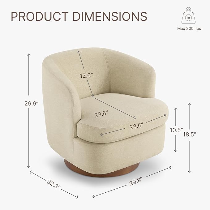 Swivel Accent Chair Barrel Armchair with Upholstered Performance Fabric and Wood Base for Bedroom Waiting Living Room 2 PCS Oatmeal