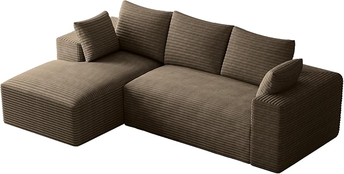 107 Boneless Couches for Living Room Comfy L Shaped Sectional Couches Modern Deep Seat Modular Sofa Cloud Fluffy Corduroy Couch with Left Facing Chaise No Assembly Needed Light Brown