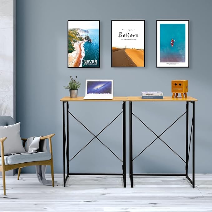 Folding Laptop Computer Desk Standing Desk 31in Small Desk for Sitting or Standing No Need to Assembly Suitable for Home Office Writing (Wood Board Color)
