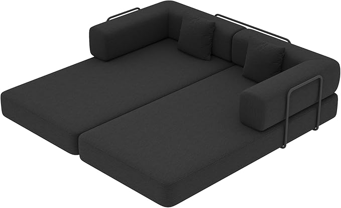 KEIKI Convertible Corduroy Sleeper Sofa Bed with Cylindrical Pillow Folding Floor Mattress Couch with Fixed Shape Frame for Living Room Studio Lounge