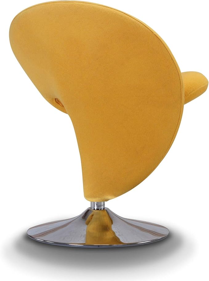 Manhattan Comfort Curl Swivel Accent Chair with 360° Turn Fully Assembled Upholstered in Wool Blend Modern Ergonomic Design with Polished Chrome Base Living Room &amp Office Set of 1 Yellow