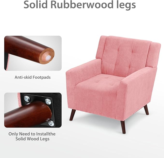 Dining Room ChairLiving Room Armless Chair Modern Design Fabric Armless Contemporary Accent Dining Chairs Sofa with Solid Wood Legs (Pink)