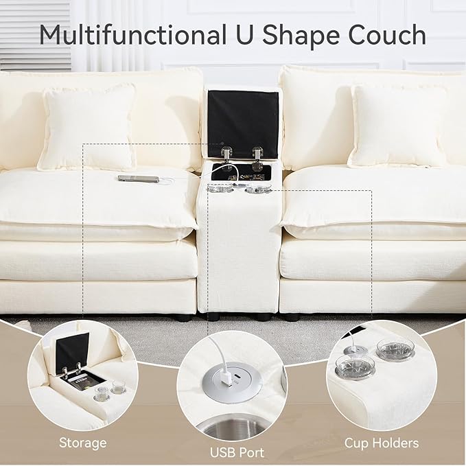 159 Oversized Modular Sectional Sofa Modern Large 6 Seater U Shaped Sectional Couch with Ottoman Comfy Cloud Couches with Cup Holders &amp USB for Living Room Spacious Space (Beige)