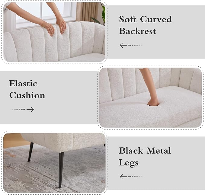 Chifee &amp Vingol White Loveseat Sofa 50.2 Wide Upholstered Loveseat Accent Couch with Metal Legs Modern 2-Seater Sofa for Living Rooms Bedroom Apartment OfficeIvory