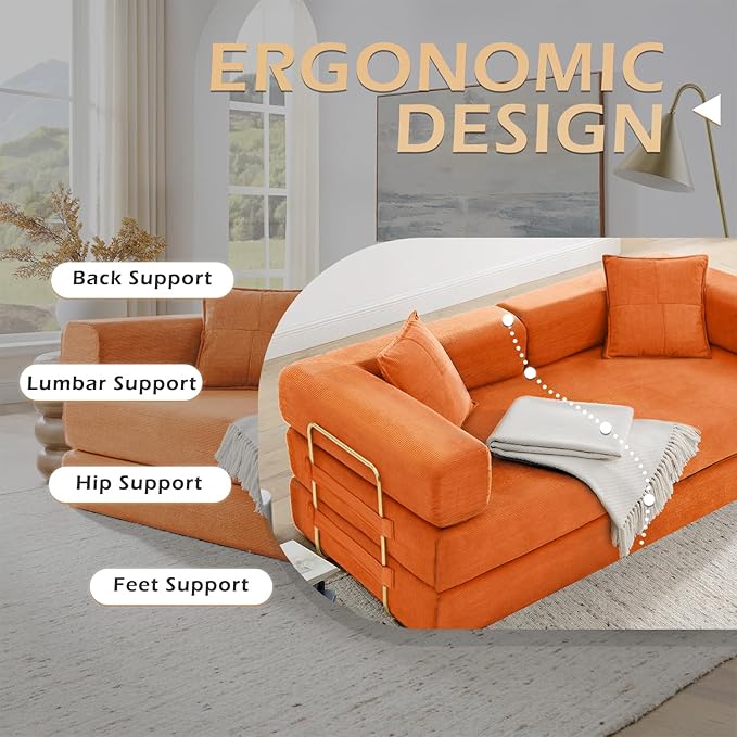 76 Convertible Foldable Sofa Bed Boneless Sleeper Sofa Couch with 2/Pillows Teddy Fabric 2-in-1 Comfy Floor &amp Futon Loveseat Floor Mattress Sleeper for Living Room No Assembly Required