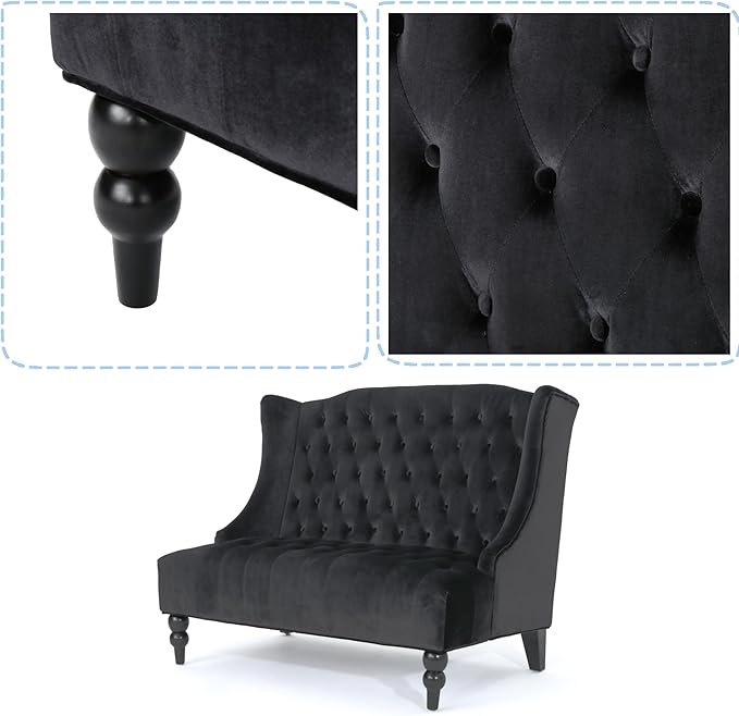 Merax Loveseat Sofa Classic 2 Seater Couch for Living Room Bedroom Office Black