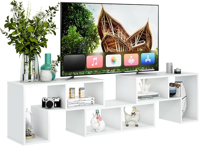 Tangkula 3 Pieces Console TV Stand Free-Combination Entertainment Center for 50 55 60 65 Inch TV Minimalist Modern TV Media Stand DIY Open Storage Bookcase Shelf for Living Room (White)