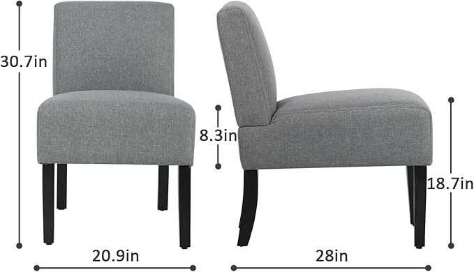 BestMassage Dining Chairs Accent Chair Armless Chair with Solid Wood Legs Home Furniture for Set of 2 Urban Style Modern Elegant Design Fabric Living Room ChairsGrey