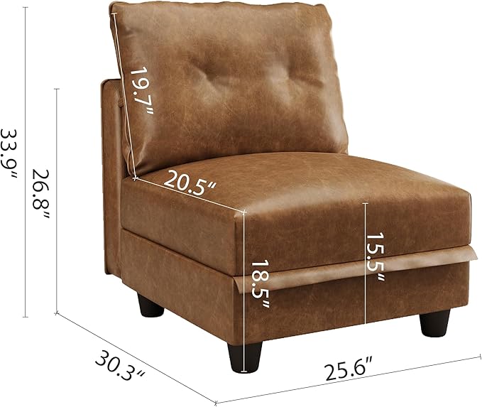 LLappuil Modular Sectional Sofa Middle Module Storage Seat for Customizable Couch Accent Armless Chair Modern Brown Faux Leather