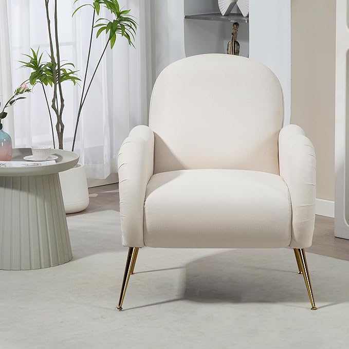 Accent Chair with Metal Gold LegsSnowflake Fabric ArmchairSingle Sofa Chair for Living Room Bedroom Dining Room Accent Club Guest Chair Holds 300lbs(Beige)