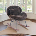 VINGLI 25.6 Extra Wide Nursery 115° Armless Rocking Chair Curved Cute Cross-Legged Glider Chair with Pillow &amp Solid Wood Nursing Chair for Bedroom Living Room Fluffy Fleece Chocolate